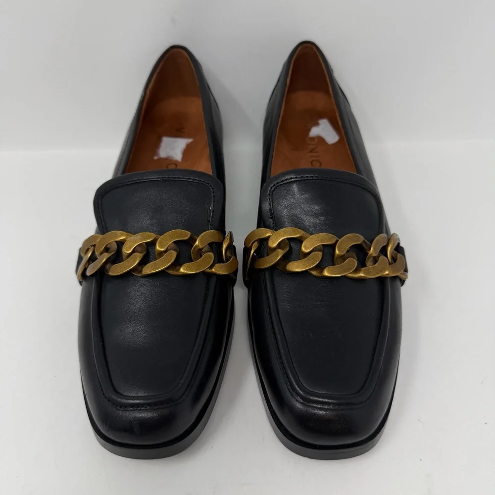 Vionic Mizelle Chain Loafer Shoes Leather Black Size 6.5